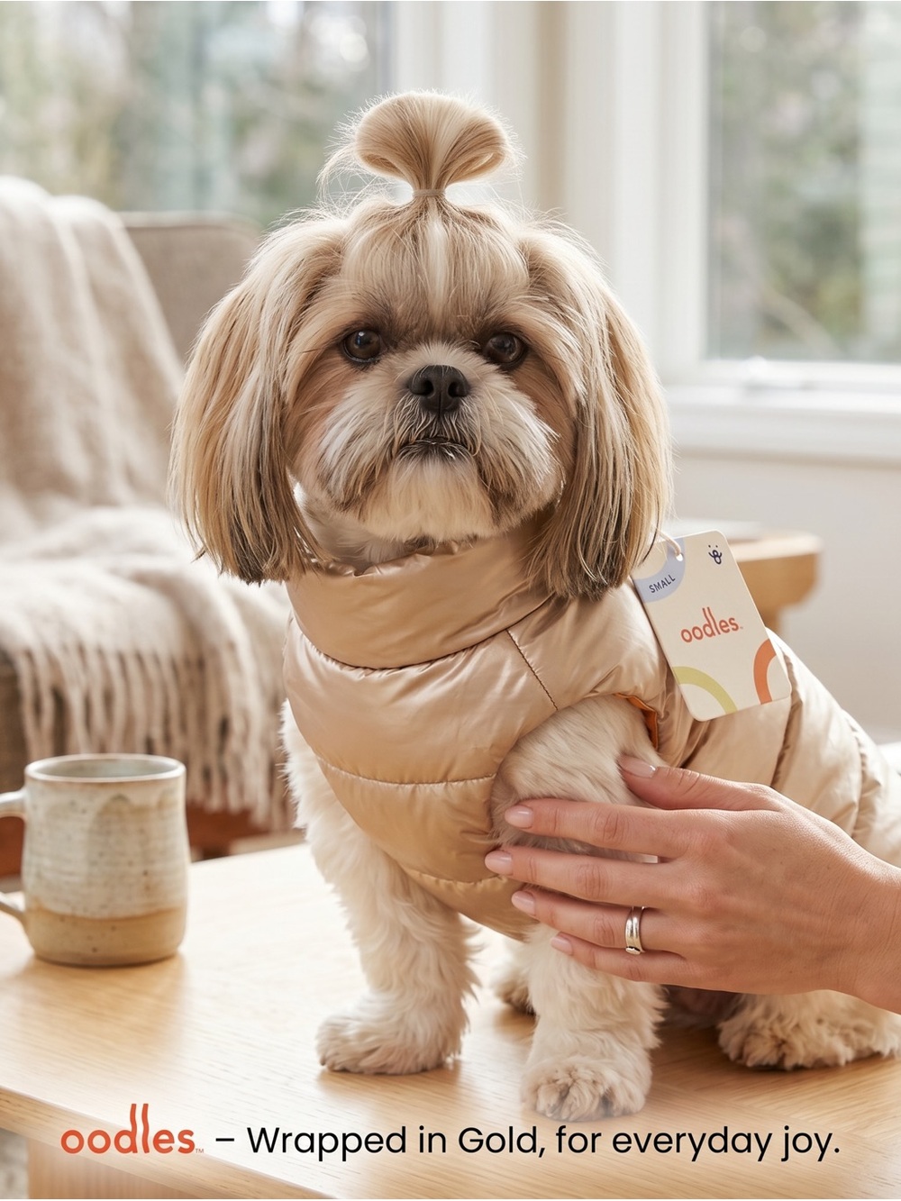 Oodles champagne Puffer Dog Jacket — Lightweight Quilted Vest